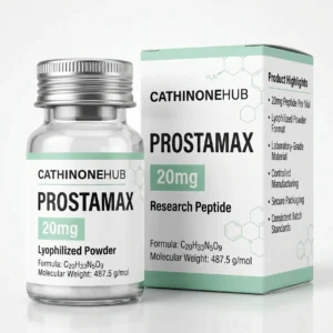 Prostamax 20mg research peptide vial containing lyophilized powder for scientific laboratory research